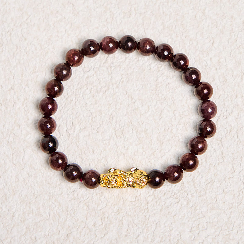 Pulsera de protección PiXiu con cuentas de granate natural y Buddha Stones