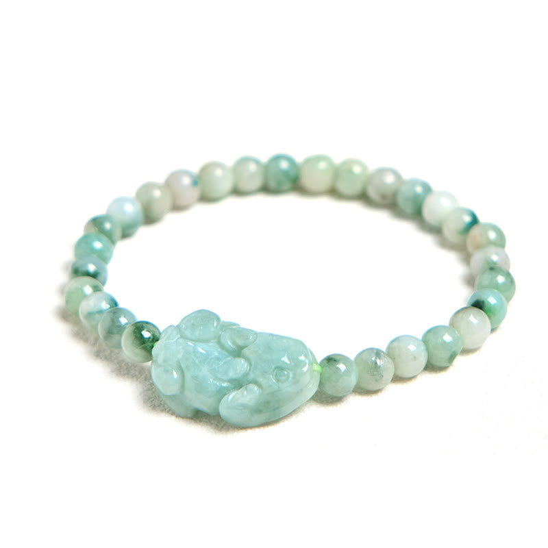 Pulsera de la suerte tallada con Pixiu de jade verde natural y Buddha Stones
