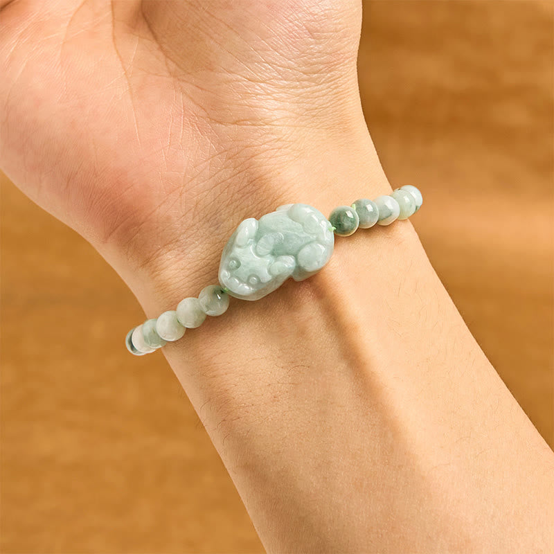 Pulsera de la suerte tallada con Pixiu de jade verde natural y Buddha Stones