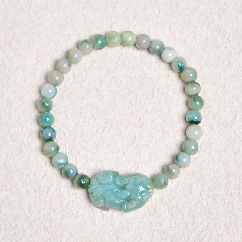 Pulsera de la suerte tallada con Pixiu de jade verde natural y Buddha Stones