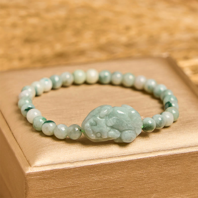 Pulsera de la suerte tallada con Pixiu de jade verde natural y Buddha Stones