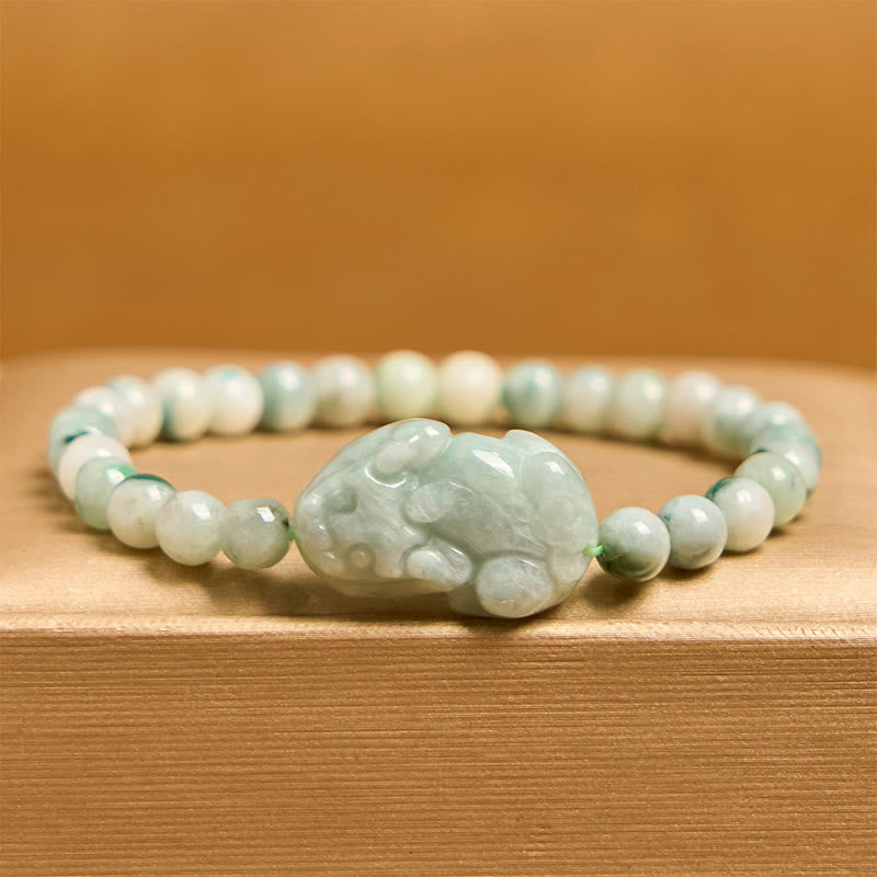 Pulsera de la suerte tallada con Pixiu de jade verde natural y Buddha Stones