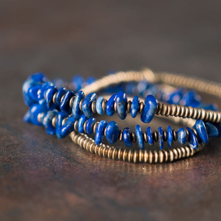 Pulsera de equilibrio de lazurita de triple vuelta con forma irregular de Buddha Stones
