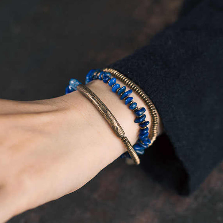 Pulsera de equilibrio de lazurita de triple vuelta con forma irregular de Buddha Stones