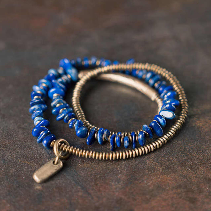 Pulsera de equilibrio de lazurita de triple vuelta con forma irregular de Buddha Stones