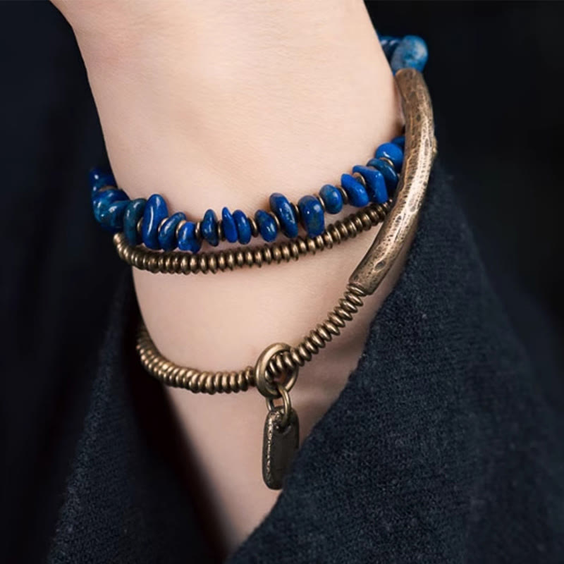 Pulsera de equilibrio de lazurita de triple vuelta con forma irregular de Buddha Stones