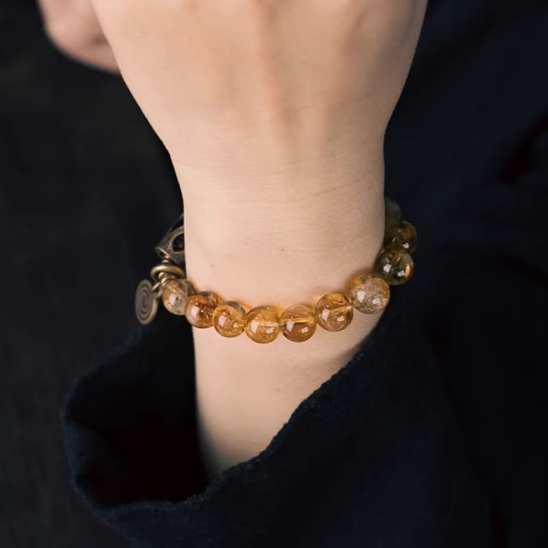 Pulsera de protección retro diaria Buddha Stones con cuentas de citrino de 10 mm