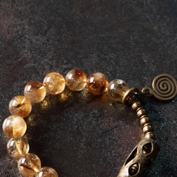 Pulsera de protección retro diaria Buddha Stones con cuentas de citrino de 10 mm