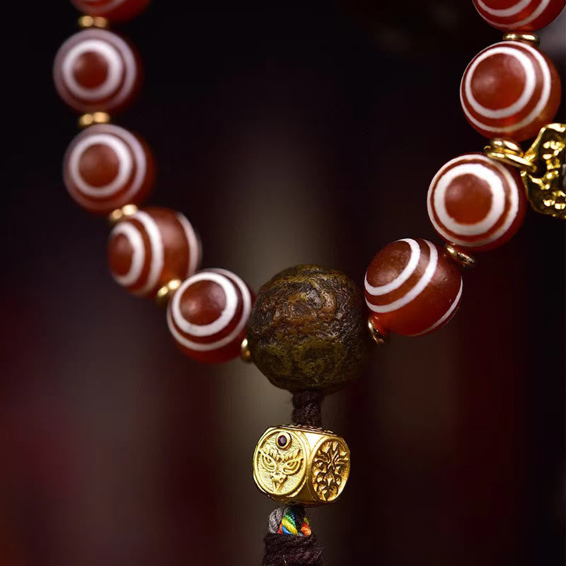 Pulsera de confianza de ágata roja tibetana con zakiram y Buddha Stones