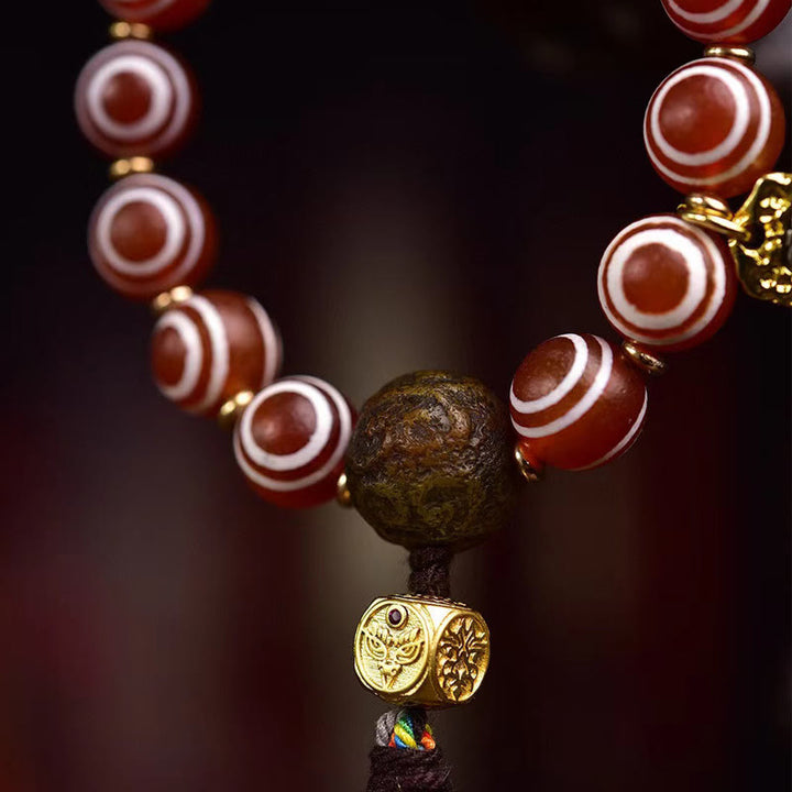 Pulsera de confianza de ágata roja tibetana con zakiram y Buddha Stones