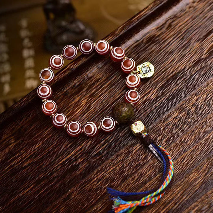Pulsera de confianza de ágata roja tibetana con zakiram y Buddha Stones