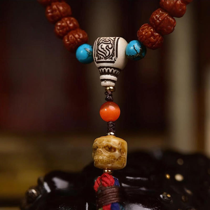 Mala con borla de Rudraksha y semillas de Bodhi de 108 cuentas de Buddha Stones