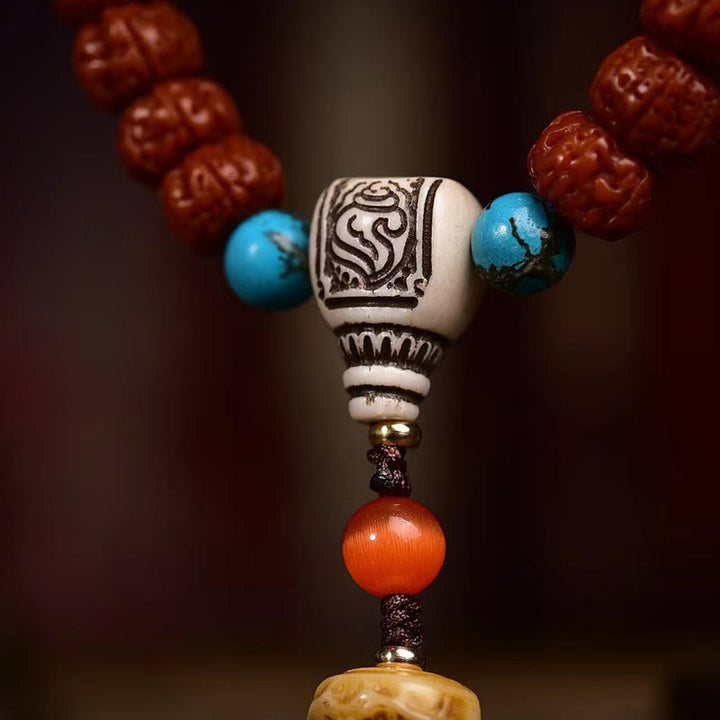 Mala con borla de Rudraksha y semillas de Bodhi de 108 cuentas de Buddha Stones