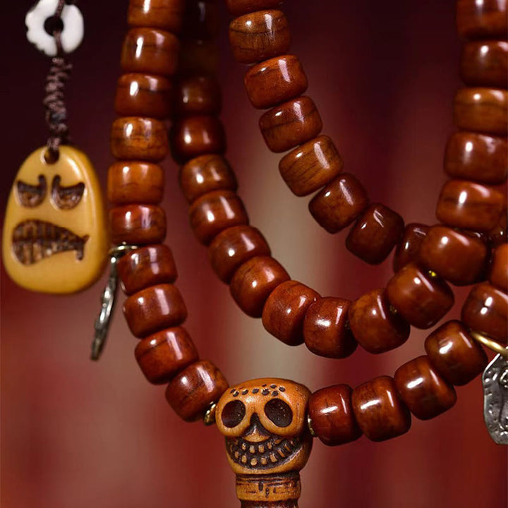 Mala de fuerza de 108 cuentas de hueso tibetano con Buddha Stones y cuentas Dzi