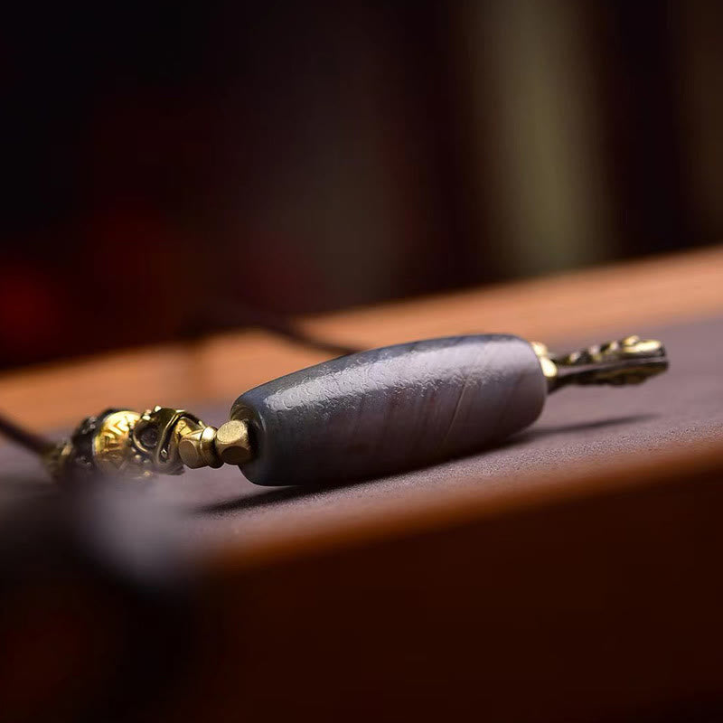 Buddha Stones Tíbet Dzi Bead Om Mani Padme Hum Protección Collar Colgante - image 3