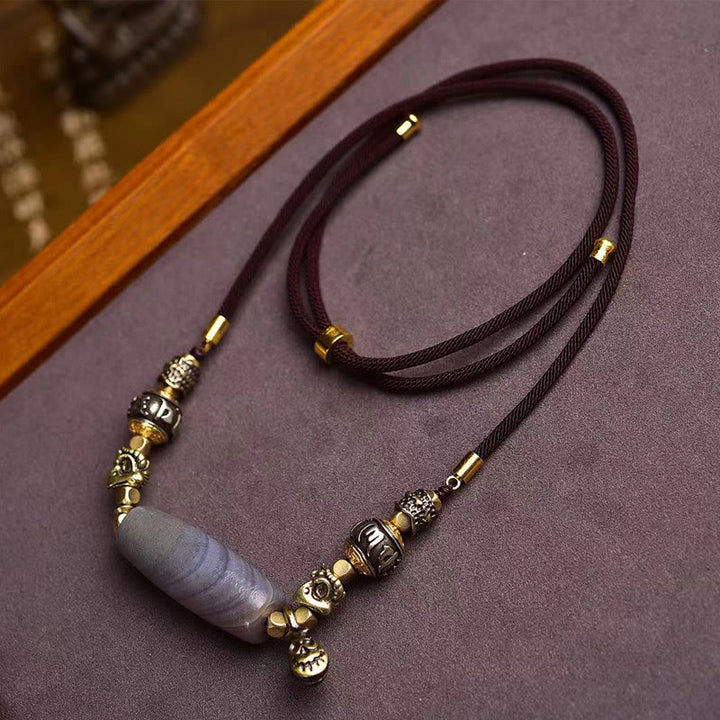 Buddha Stones Tíbet Dzi Bead Om Mani Padme Hum Protección Collar Colgante - Cuentas Dzi - image 1