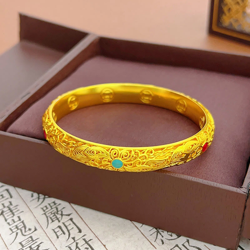 Pulsera de la suerte con Buddha Stones, flores y hojas bañadas en oro y cobre