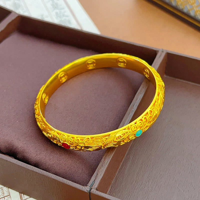 Pulsera de la suerte con Buddha Stones, flores y hojas bañadas en oro y cobre