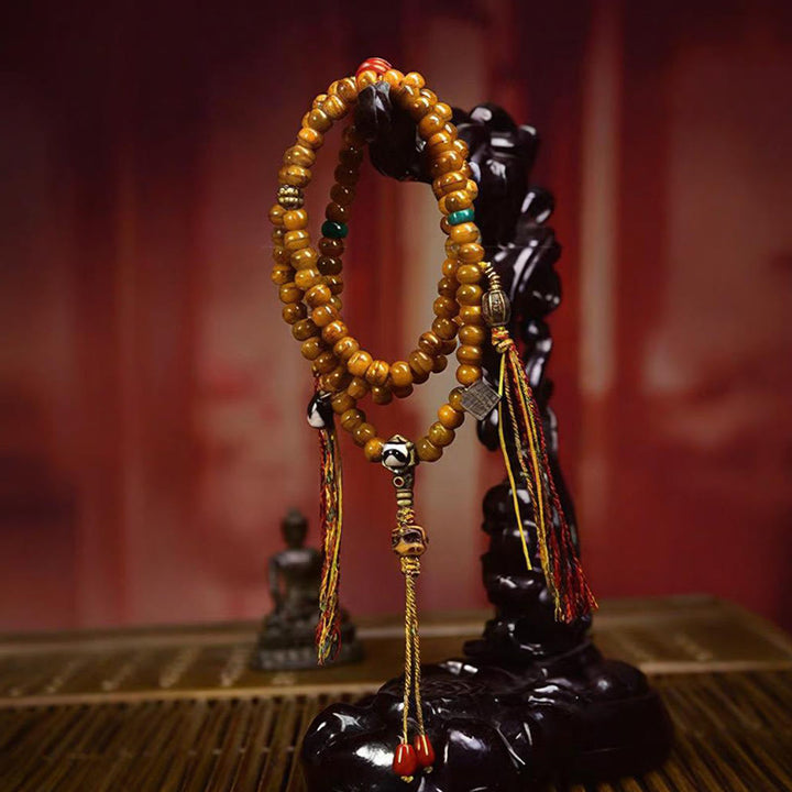 Buddha Stones tibetano de 108 cuentas de hueso, cuentas Dzi para alejar malos espíritus.