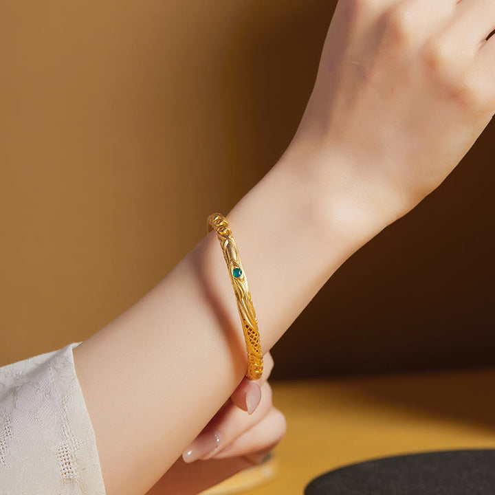 Buddha Stones Pulsera de bendición con diseño hueco de flor dorada de plata de ley 999