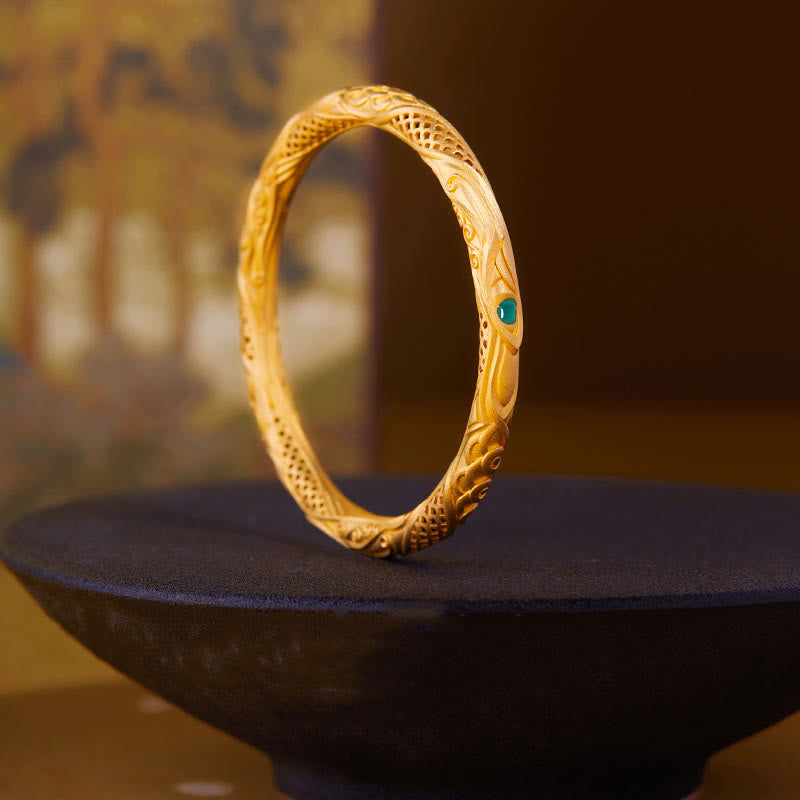 Buddha Stones Pulsera de bendición con diseño hueco de flor dorada de plata de ley 999