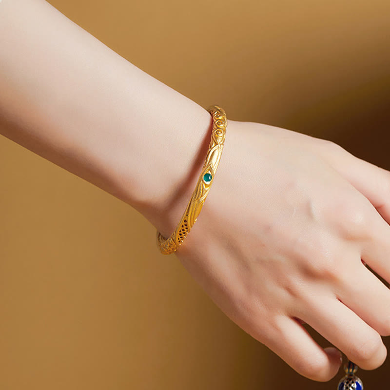 Buddha Stones Pulsera de bendición con diseño hueco de flor dorada de plata de ley 999