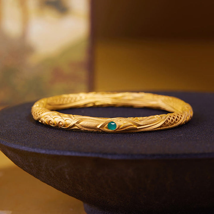 Buddha Stones Pulsera de bendición con diseño hueco de flor dorada de plata de ley 999