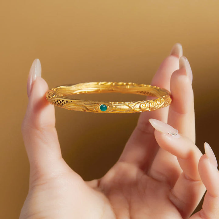 Buddha Stones Pulsera de bendición con diseño hueco de flor dorada de plata de ley 999