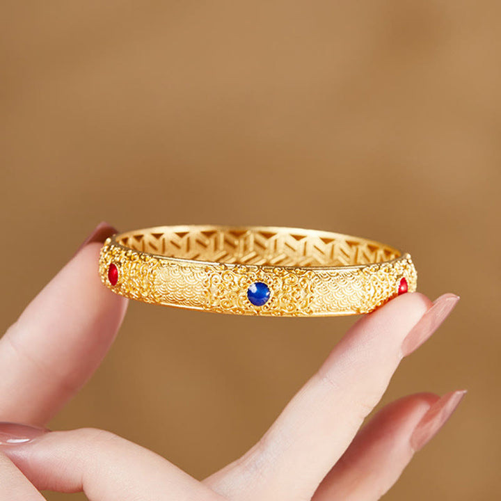 Pulsera de protección con diseño hueco de nubes doradas y Buddha Stones en plata de ley 925, 56 mm (2,20 pulgadas)