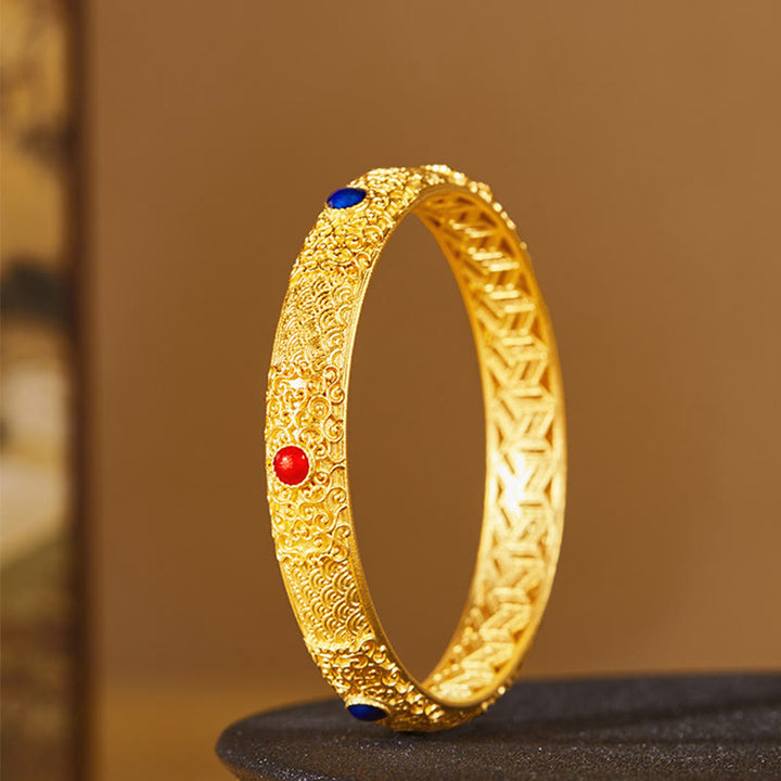 Pulsera de protección con diseño hueco de nubes doradas y Buddha Stones en plata de ley 925, 56 mm (2,20 pulgadas)