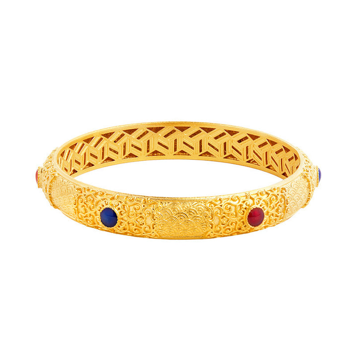 Pulsera de protección con diseño hueco de nubes doradas y Buddha Stones en plata de ley 925, 56 mm (2,20 pulgadas)