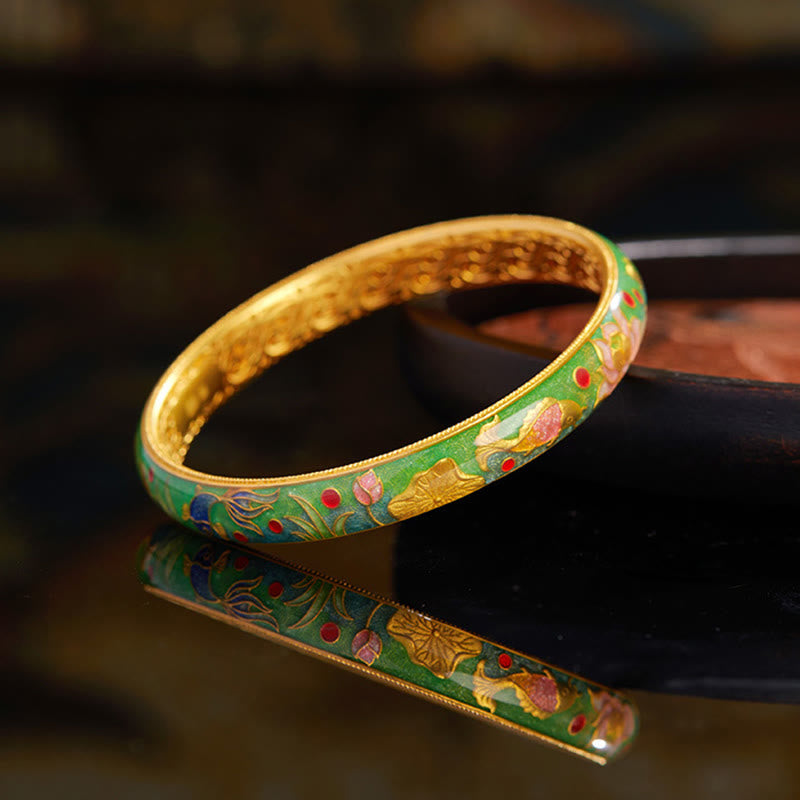 Pulsera de plata de ley 999 con diseño hueco de pez koi y loto , Buddha Stones, 58 mm (2,28 pulgadas)