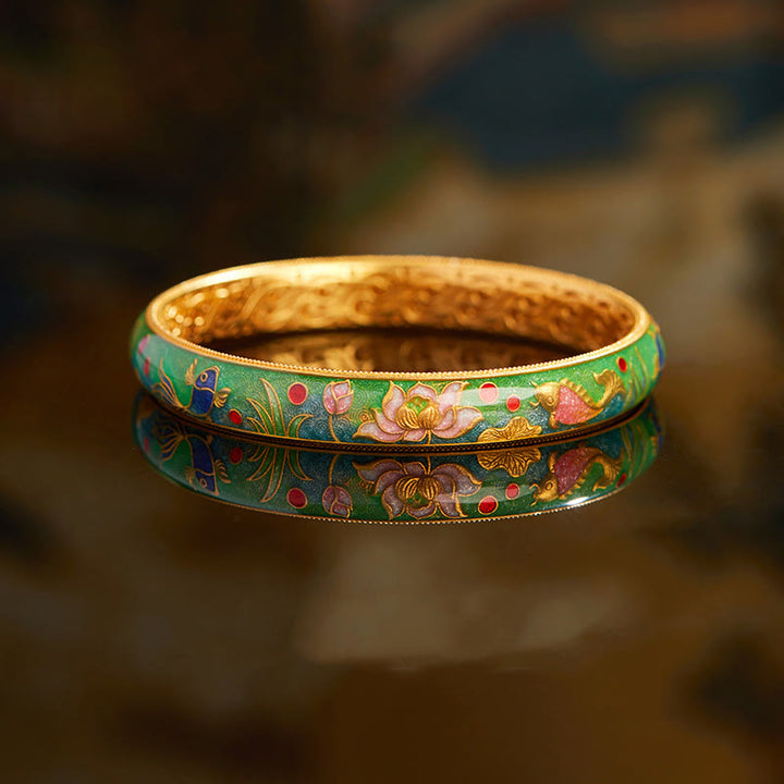 Pulsera de plata de ley 999 con diseño hueco de pez koi y loto , Buddha Stones, 58 mm (2,28 pulgadas)