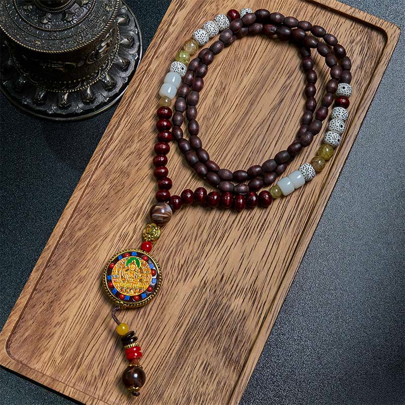 Buddha Stones, cuentas de madera tibetanas hechas a mano, Om Mani Padme Hum Samantabhadra Bodhisattva, colgante de collar de pureza - Om Mani Padme Hum y el Bodhisattva Samanthabhadra - image 1