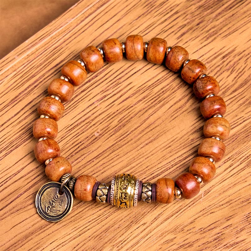 Pulsera de protección de la suerte con cuentas de hueso de camello tibetano natural de Buddha Stones, OM, en sánscrito