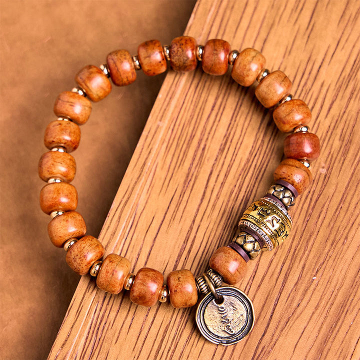 Pulsera de protección de la suerte con cuentas de hueso de camello tibetano natural de Buddha Stones, OM, en sánscrito