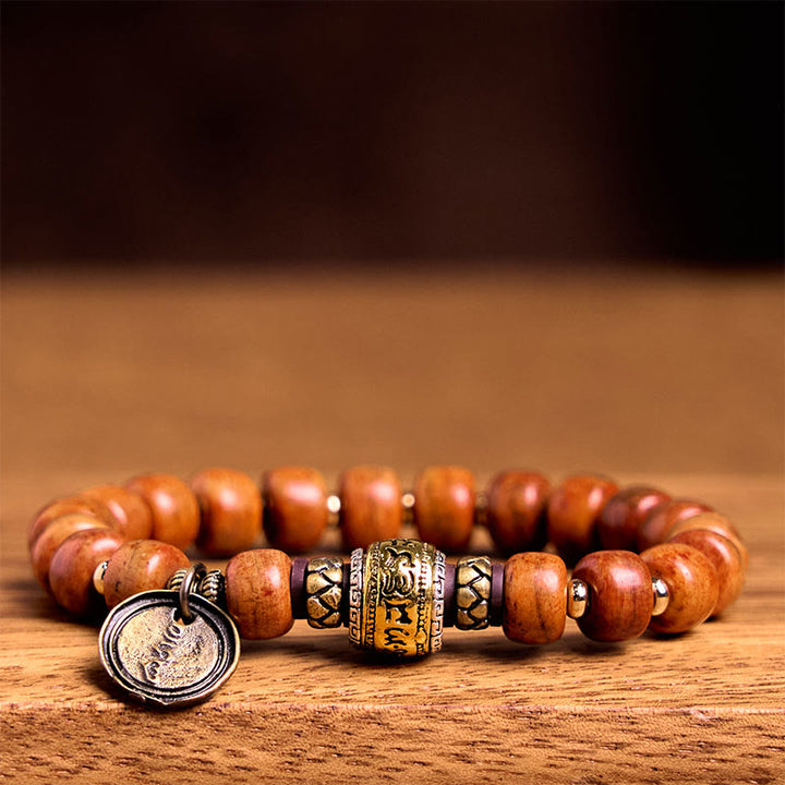 Pulsera de protección de la suerte con cuentas de hueso de camello tibetano natural de Buddha Stones, OM, en sánscrito