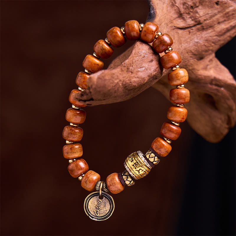 Pulsera de protección de la suerte con cuentas de hueso de camello tibetano natural de Buddha Stones, OM, en sánscrito