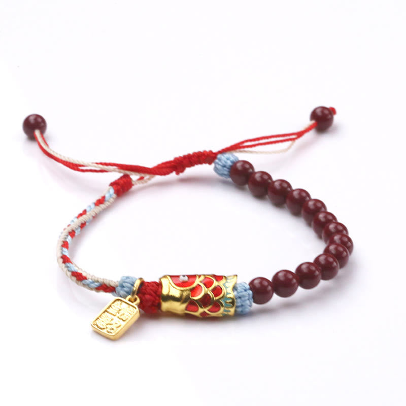 Pulsera de bendición de peces koi de la suerte con cuentas de cinabrio y Buddha Stones