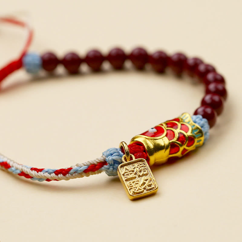 Pulsera de bendición de peces koi de la suerte con cuentas de cinabrio y Buddha Stones