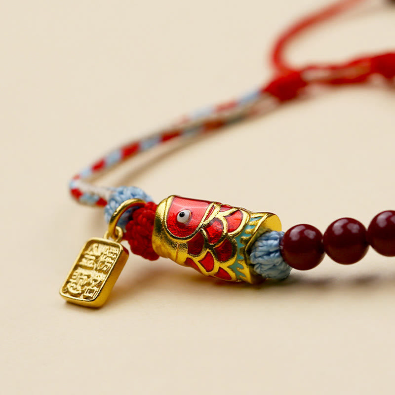 Pulsera de bendición de peces koi de la suerte con cuentas de cinabrio y Buddha Stones