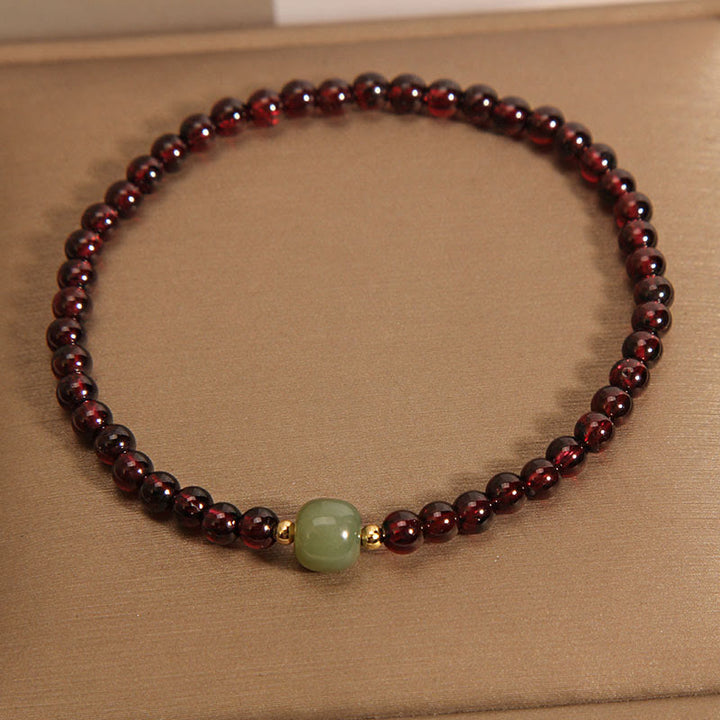 Pulsera de estabilidad con cuentas de jade hetiano y granate ultrafino de 3 mm de Buddha Stones