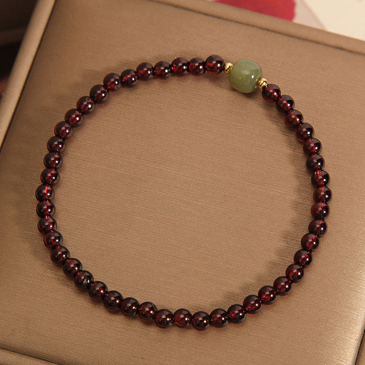 Pulsera de estabilidad con cuentas de jade hetiano y granate ultrafino de 3 mm de Buddha Stones