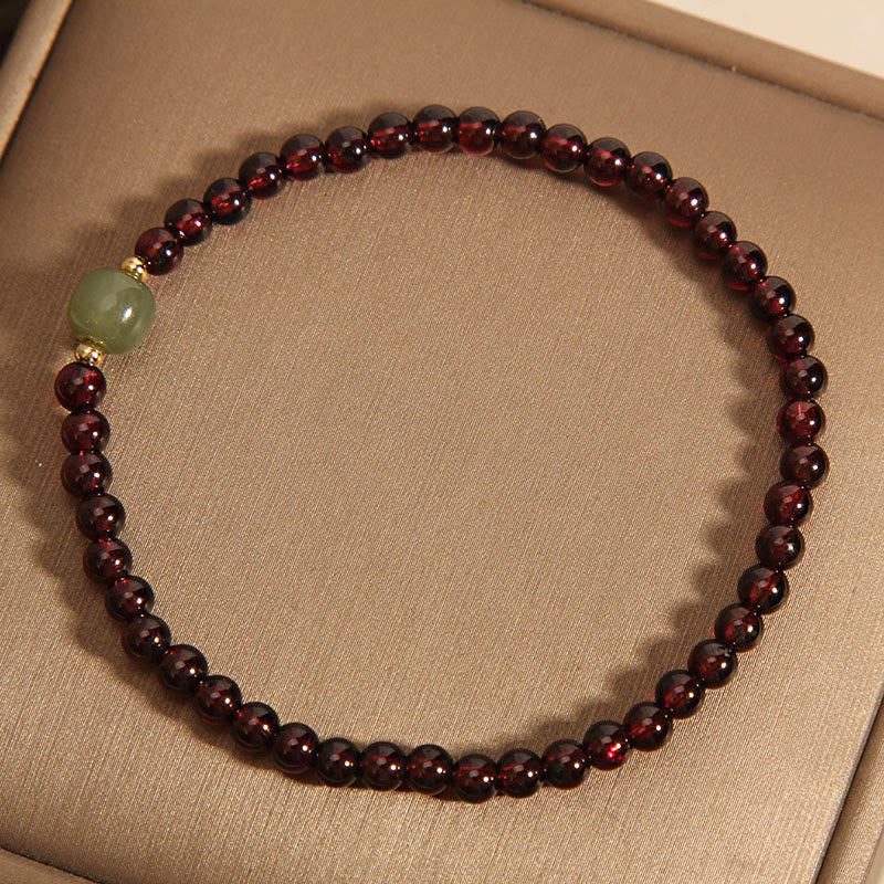 Pulsera de estabilidad con cuentas de jade hetiano y granate ultrafino de 3 mm de Buddha Stones