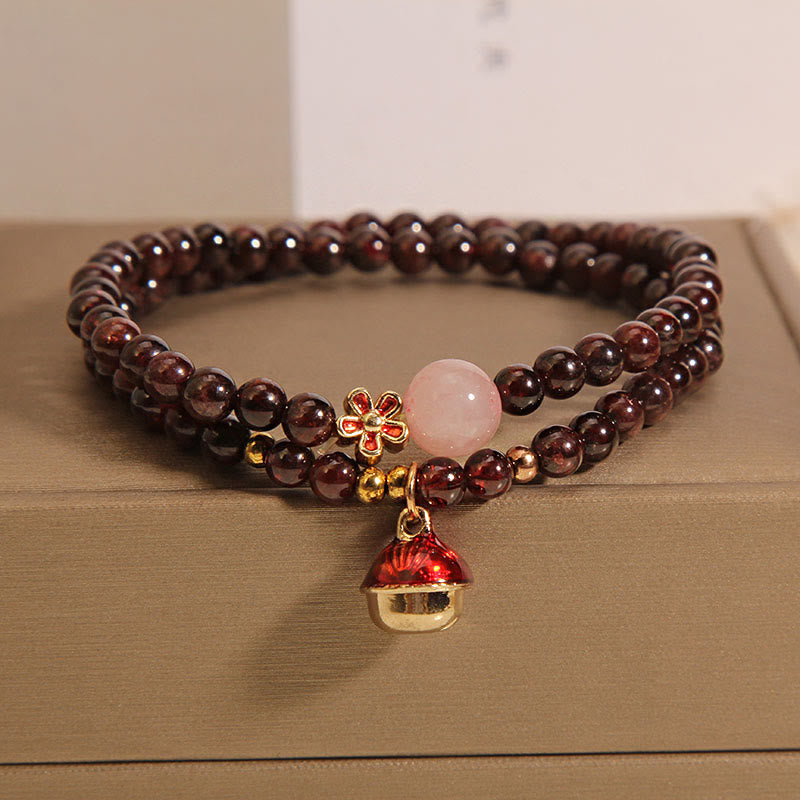 Pulsera de protección con forma de flor de campana y granate ultrafino de 3 mm con Buddha Stones naturales