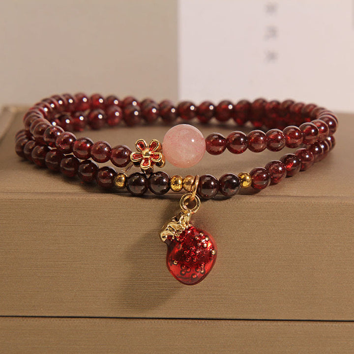 Pulsera de protección con forma de flor de campana y granate ultrafino de 3 mm con Buddha Stones naturales