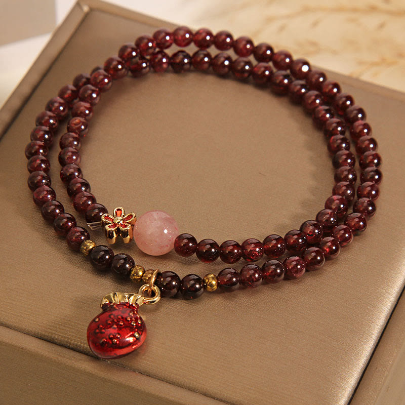 Pulsera de protección con forma de flor de campana y granate ultrafino de 3 mm con Buddha Stones naturales