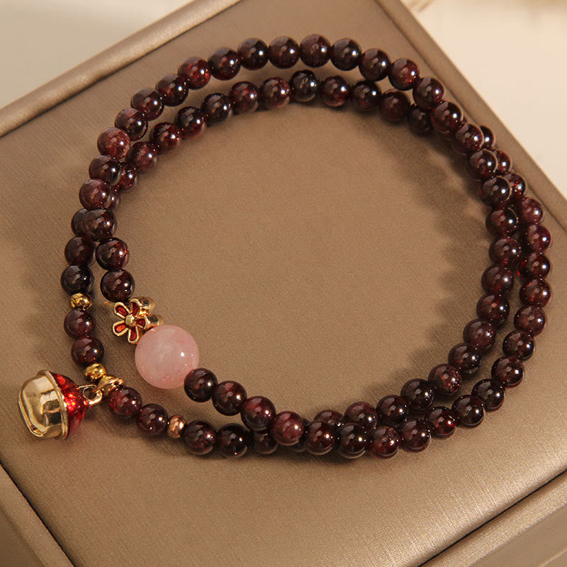 Pulsera de protección con forma de flor de campana y granate ultrafino de 3 mm con Buddha Stones naturales