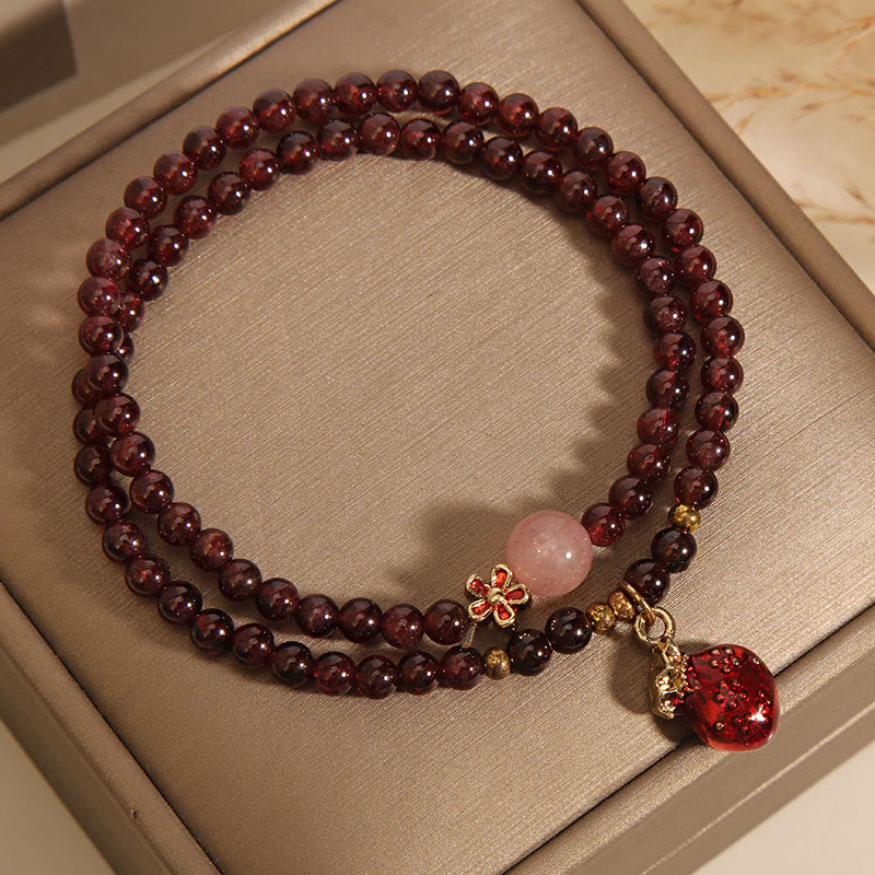Pulsera de protección con forma de flor de campana y granate ultrafino de 3 mm con Buddha Stones naturales