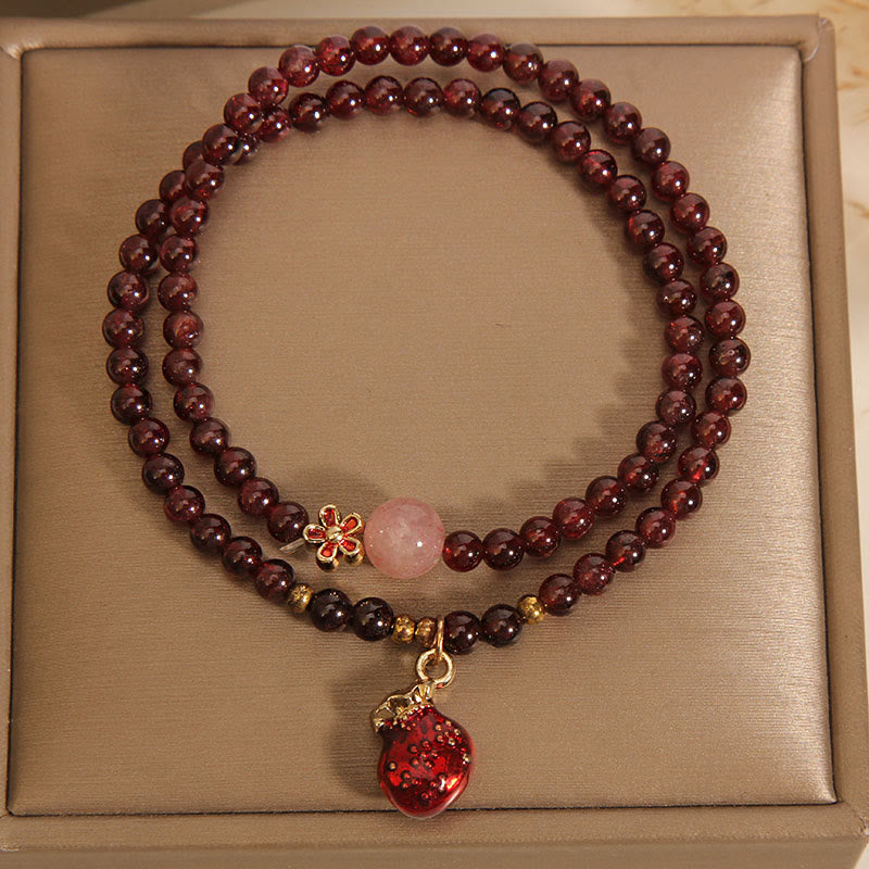 Pulsera de protección con forma de flor de campana y granate ultrafino de 3 mm con Buddha Stones naturales